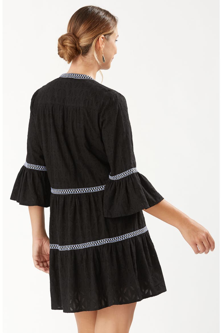 Embroidered Tiered Cotton Dress, Alternate, color, BLACK