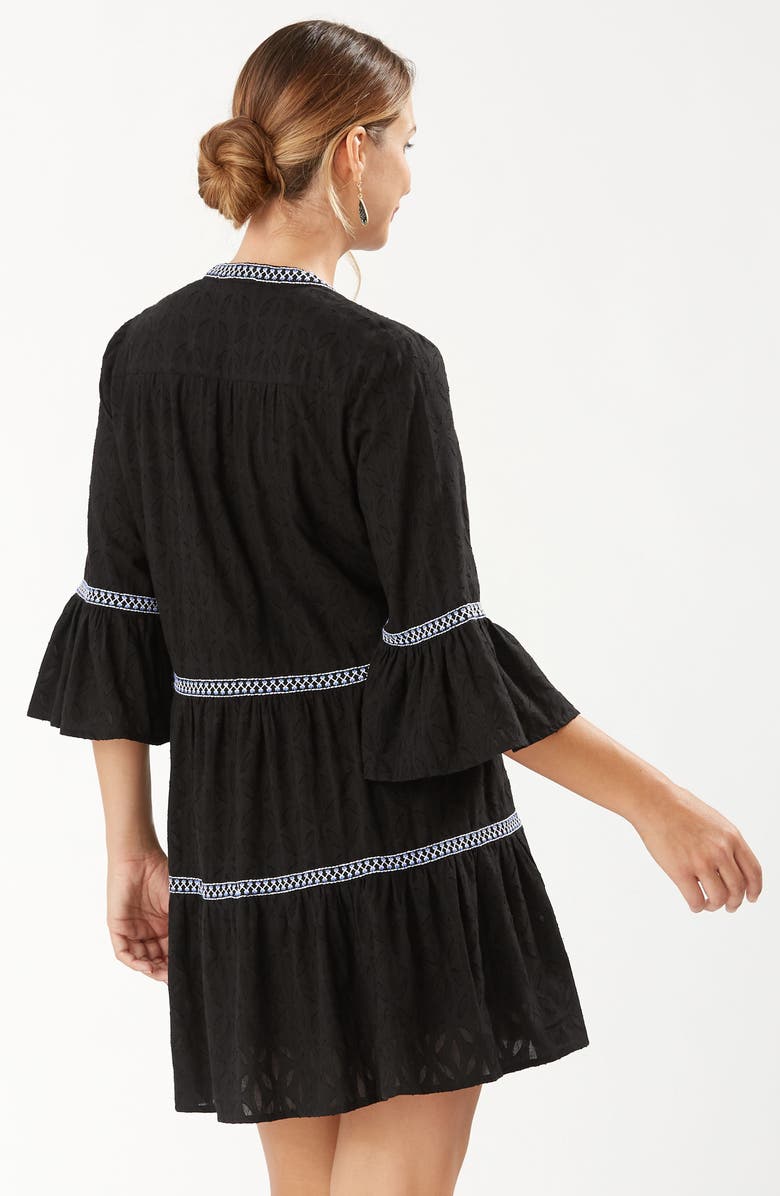 Tommy Bahama Embroidered Tiered Cotton Dress, Alternate, color, Black