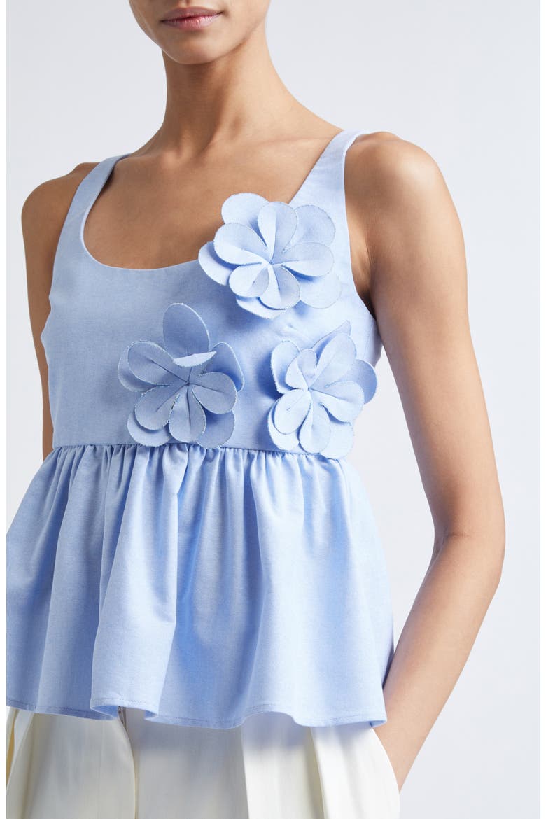 3D Flower Sleeveless Organic Cotton Peplum Top, Alternate, color, BRUNNERA BLUE