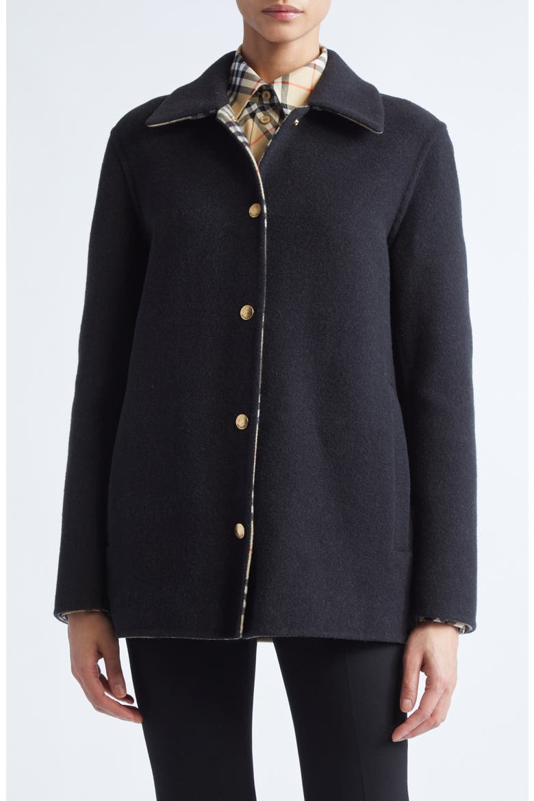 Double Face Wool Twill Overshirt, Main, color, BLACK/ SAND IP CHECK