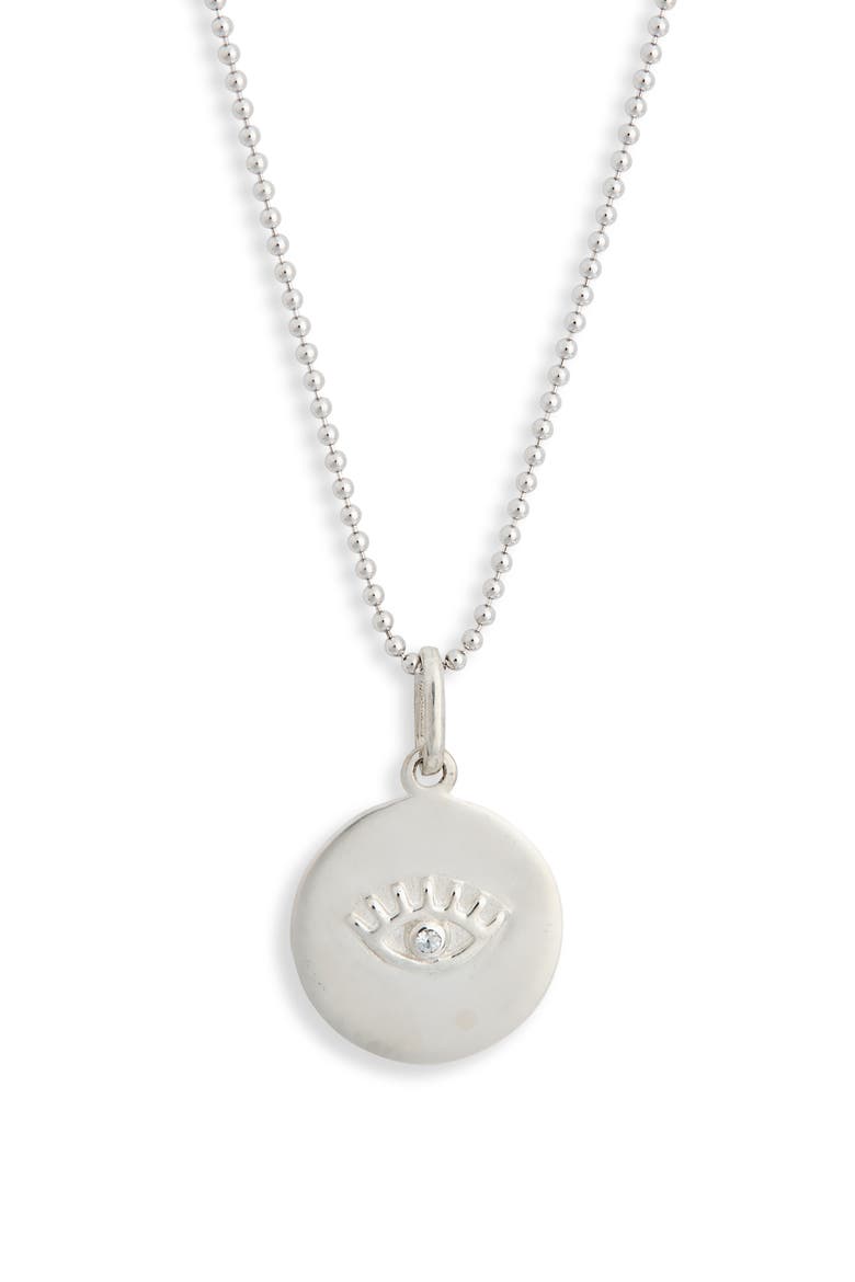 Lash Evil Eye Disk Pendant Necklace, Main, color, SILVER