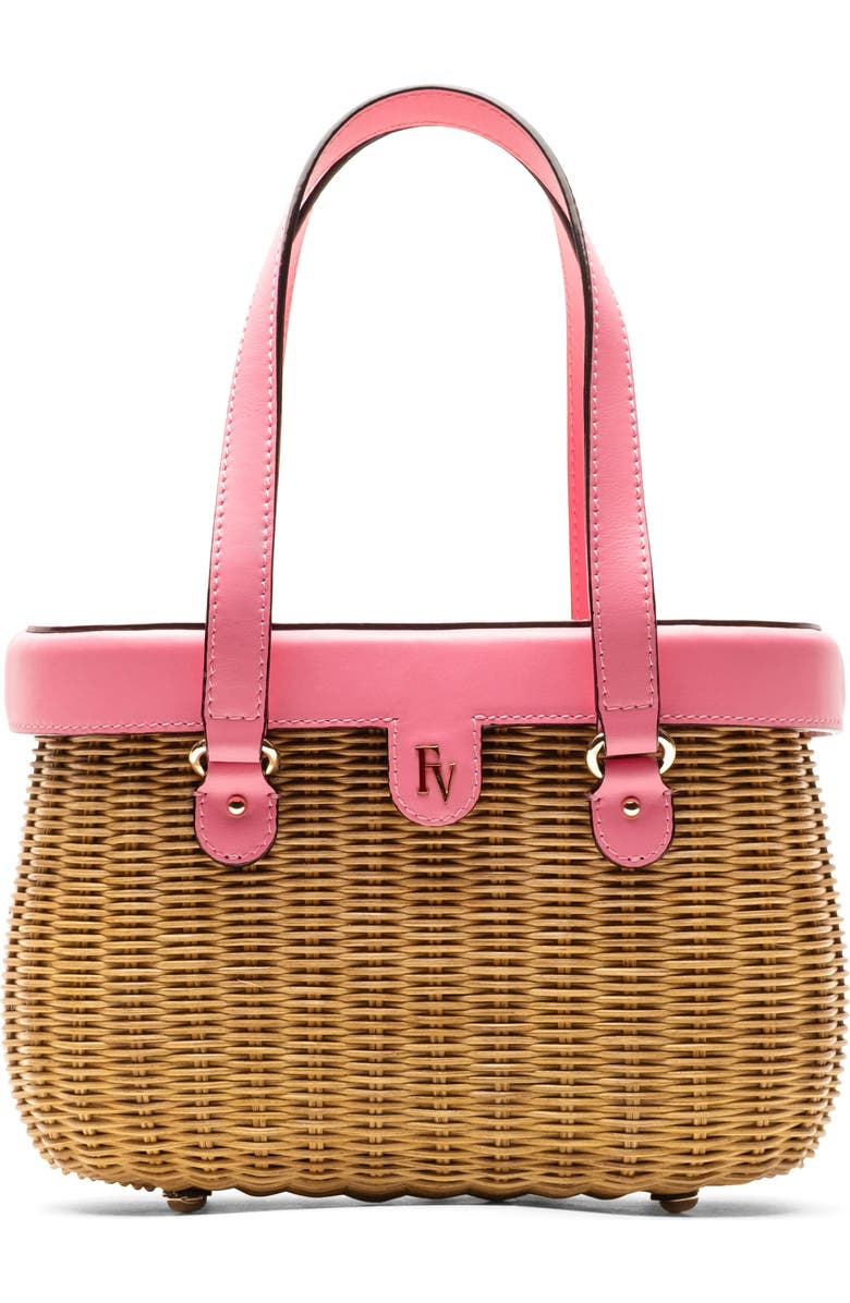 Frances Valentine Willow Woven Wicker & Leather Top Handle Bag, Main, color, Pink