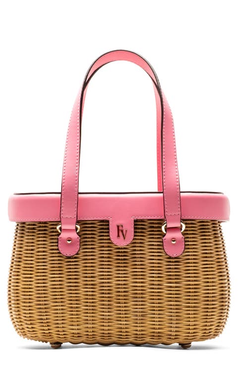 Willow Woven Wicker & Leather Top Handle Bag