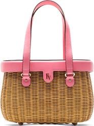 Frances Valentine Willow Woven Wicker & Leather Top Handle Bag
