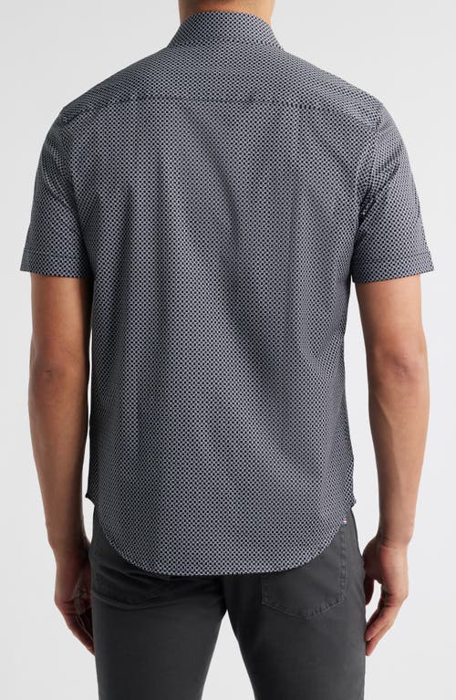 Bugatchi Miles Ooohcotton® Geo Print Short Sleeve Button-up Shirt In Black