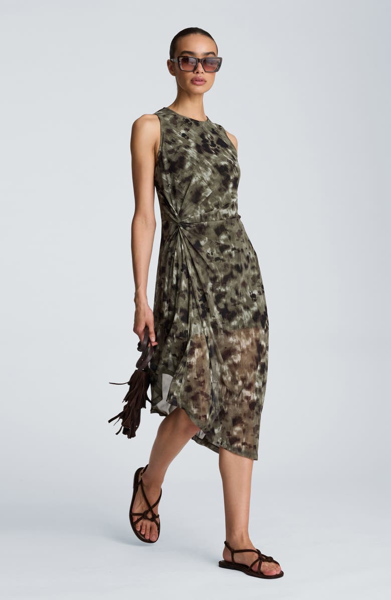 Kenneth Cole Print Sleeveless Asymmetric Midi Dress, Alternate, color,