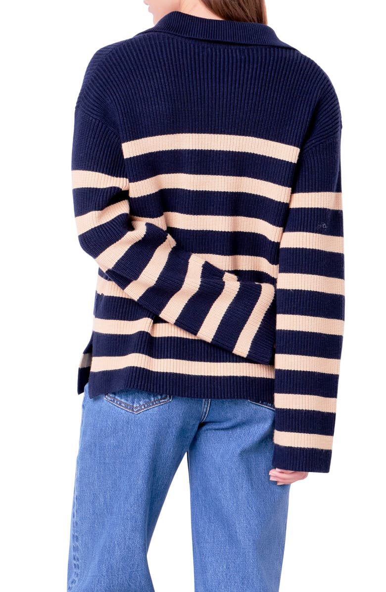 English Factory Stripe Half Zip Sweater, Alternate, color, Navy/ Camel