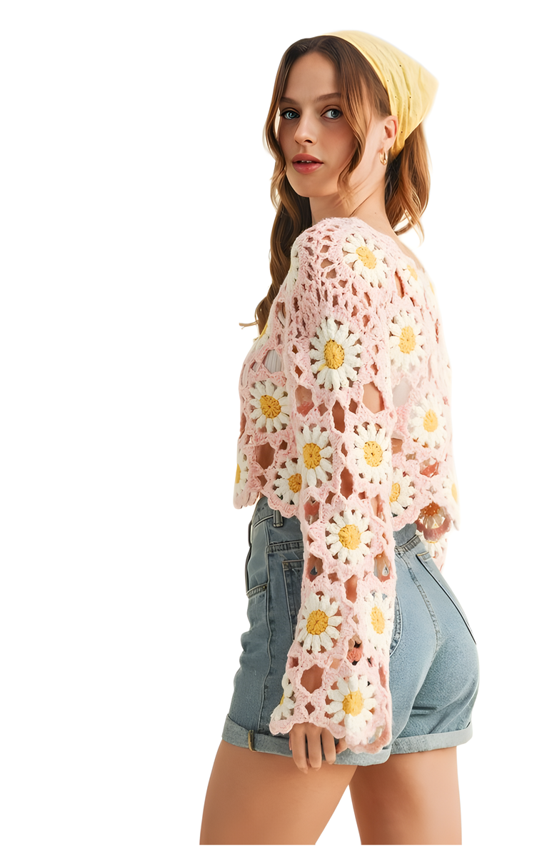 Knit and Lounge Crochet Daisy Bell Sleeve Top, Alternate, color,