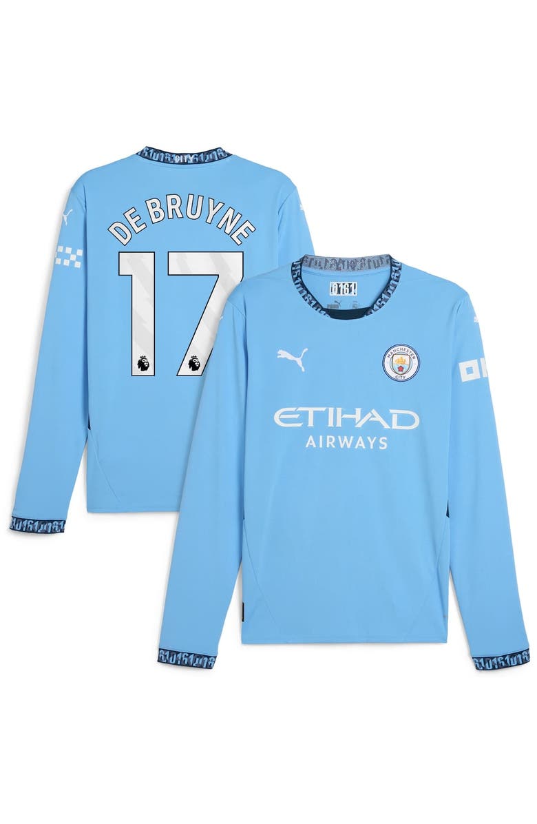 PUMA Men's Puma Kevin De Bruyne Light Blue Manchester City 2024/25 Home Replica Long Sleeve Player Jersey, Alternate, color, 