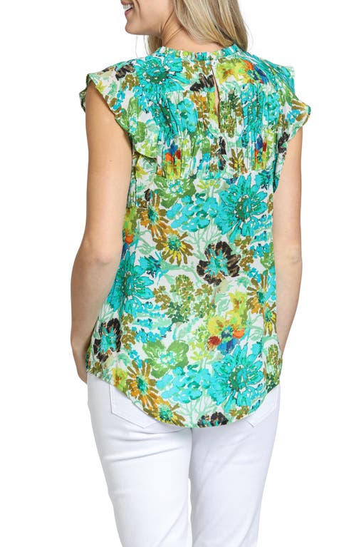 Apny Floral Print Flutter Sleeve Top In Green Multi