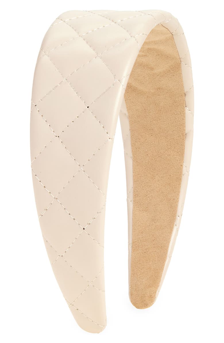 Tasha Quilted Wide Faux Leather Headband, Main, color, Cream