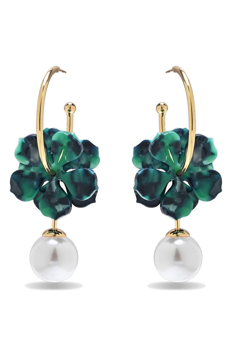 EYE CANDY LOS ANGELES Valentina Faux Pearl Drop Floral Hoop Earrings, Alternate, color, Gold
