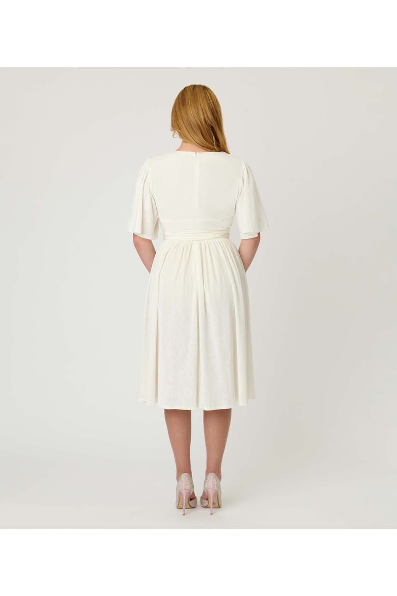 1940s Velvet Flutter Sleeve Swing Dress, Alternate, color, Ivory Peacock Print