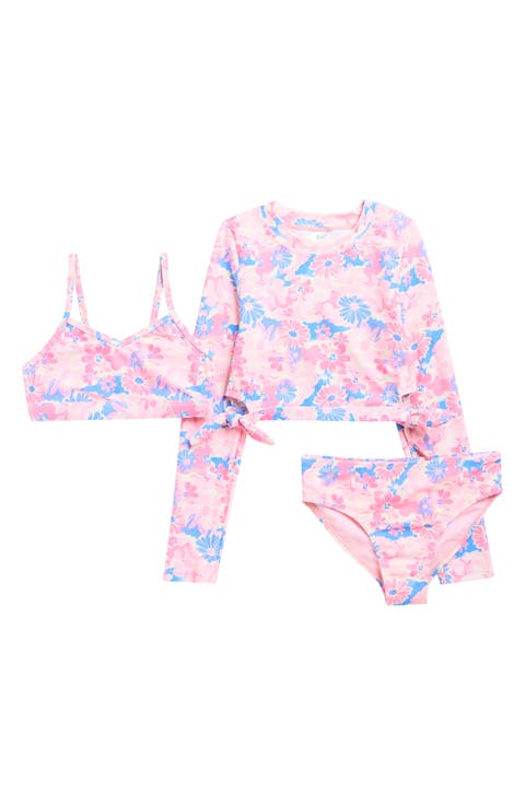 Kids' Rashguard Top, Bikini Top & Bottoms Set (Big Kid)