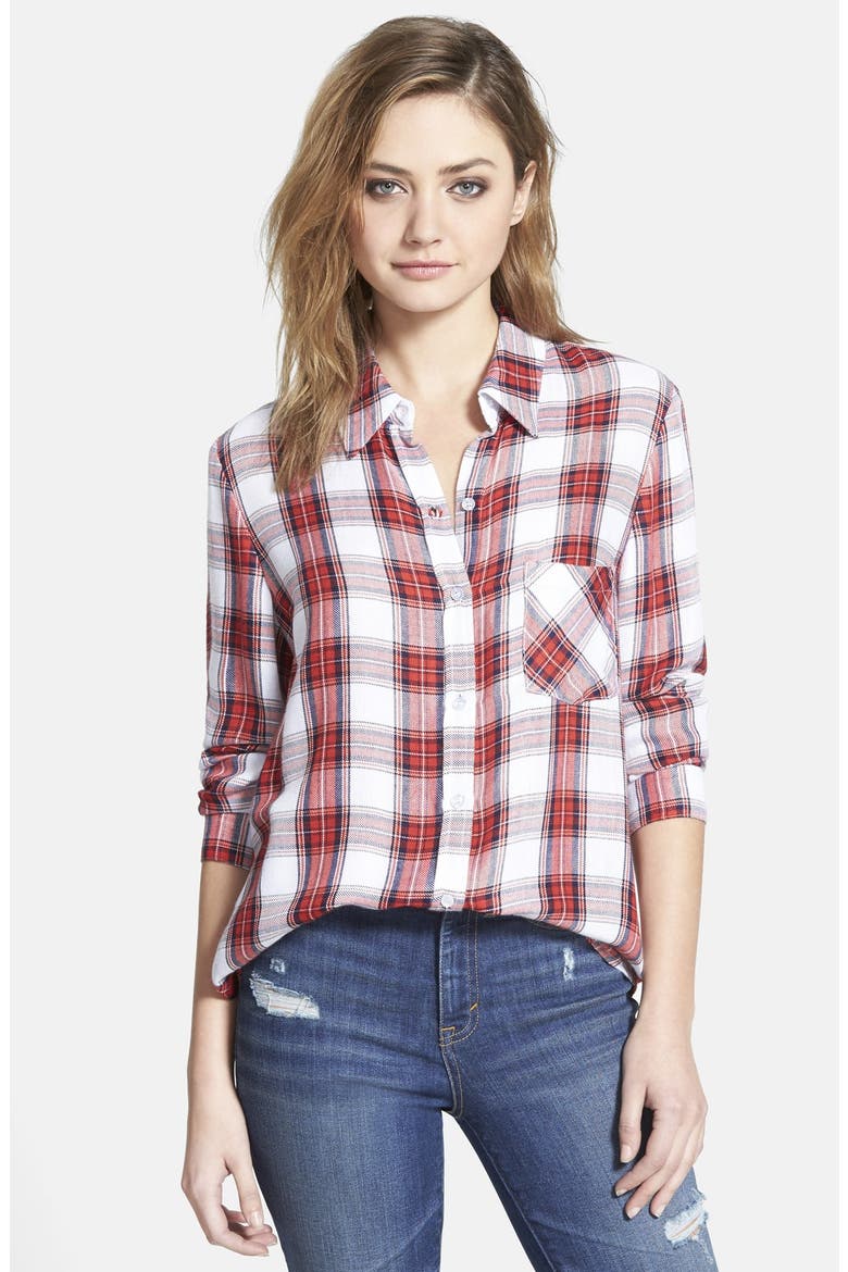 Long Sleeve Plaid Blouse, Main, color, RED/ NAVY PLAID