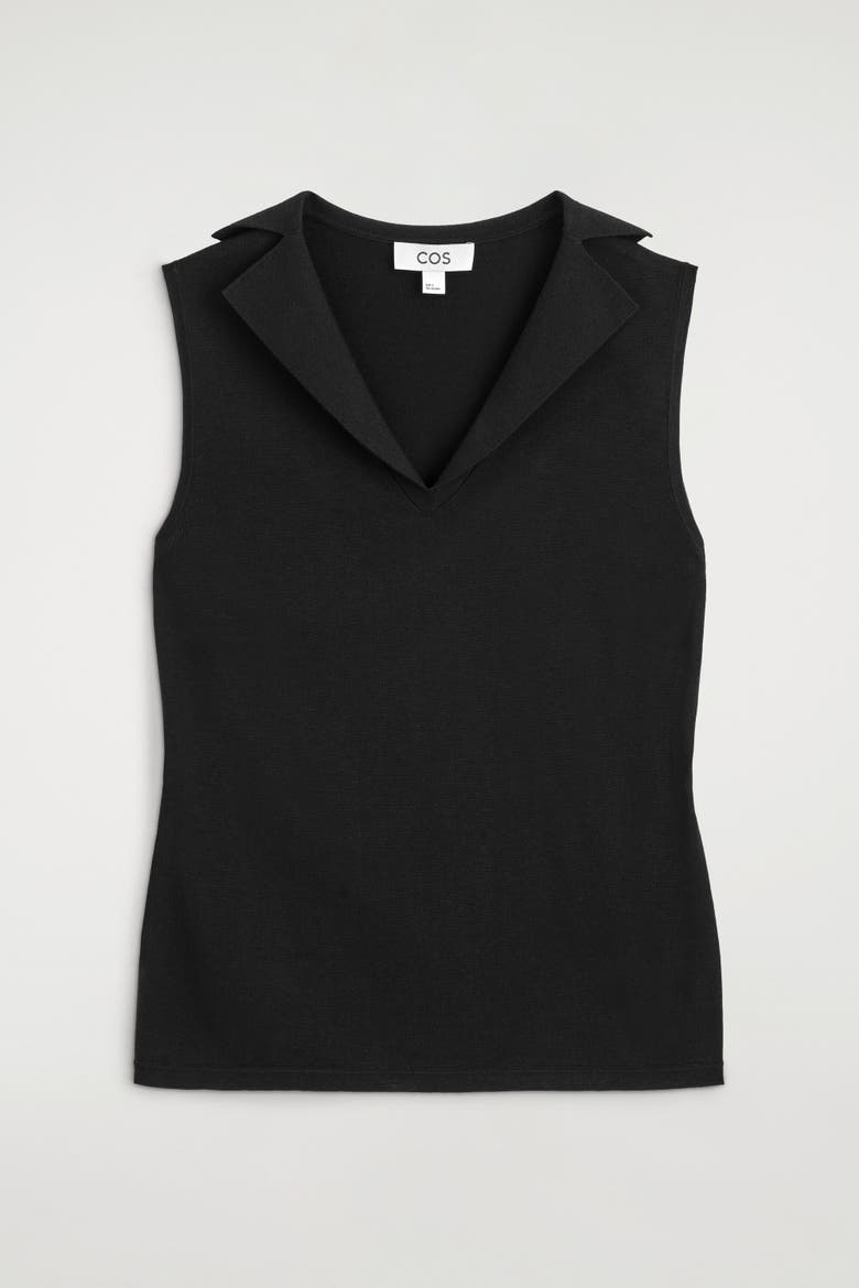 Sailor-collar Knitted Cotton-silk Top, Alternate, color, BLACK