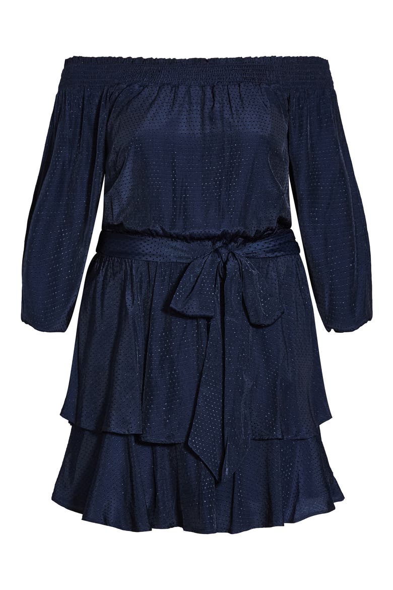 Maya Metallic Off the Shoulder Dress, Alternate, color, NAVY