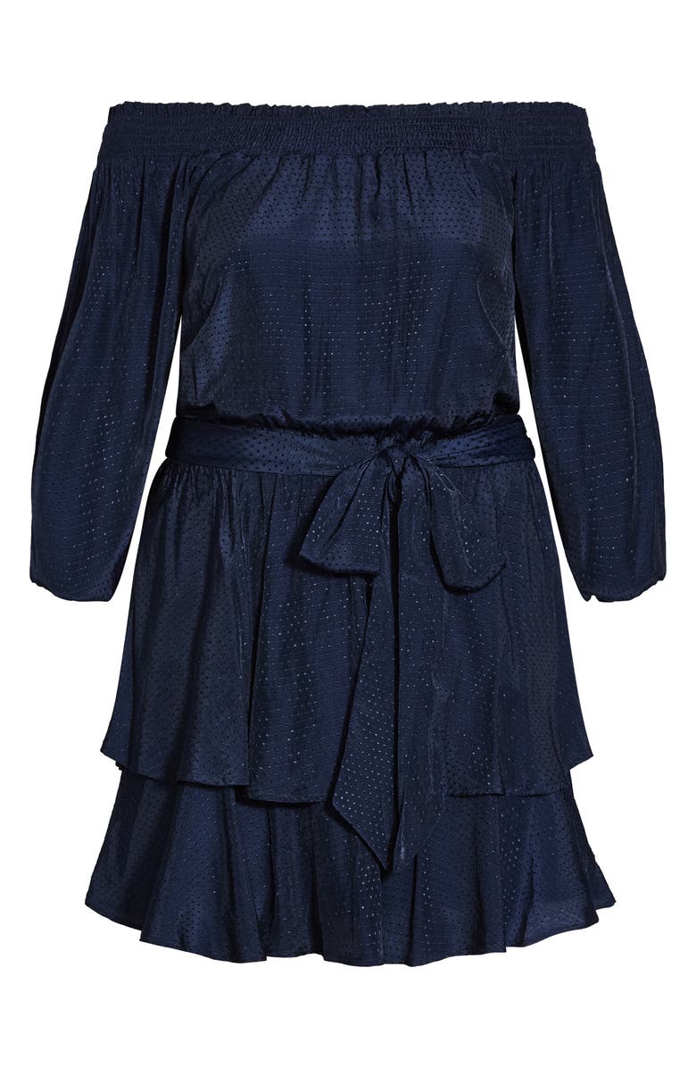 City Chic Maya Metallic Off the Shoulder Dress, Alternate, color, Navy