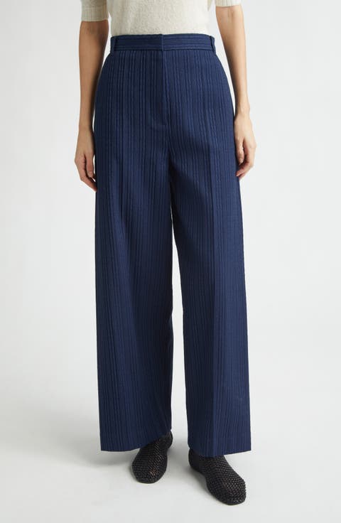 Side Tuck Cotton Blend Jacquard Knit Wide Leg Pants
