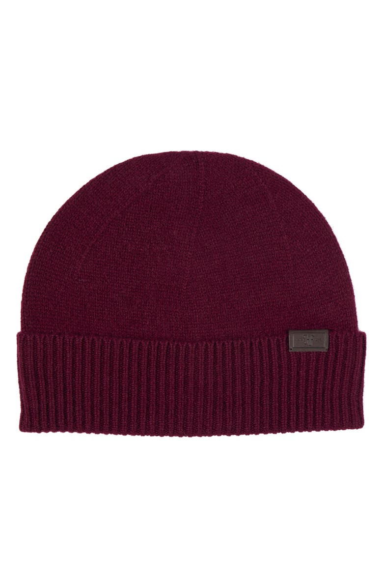 Hickey Freeman Cashmere Rib Cuffed Beanie, Main, color, Bordeaux