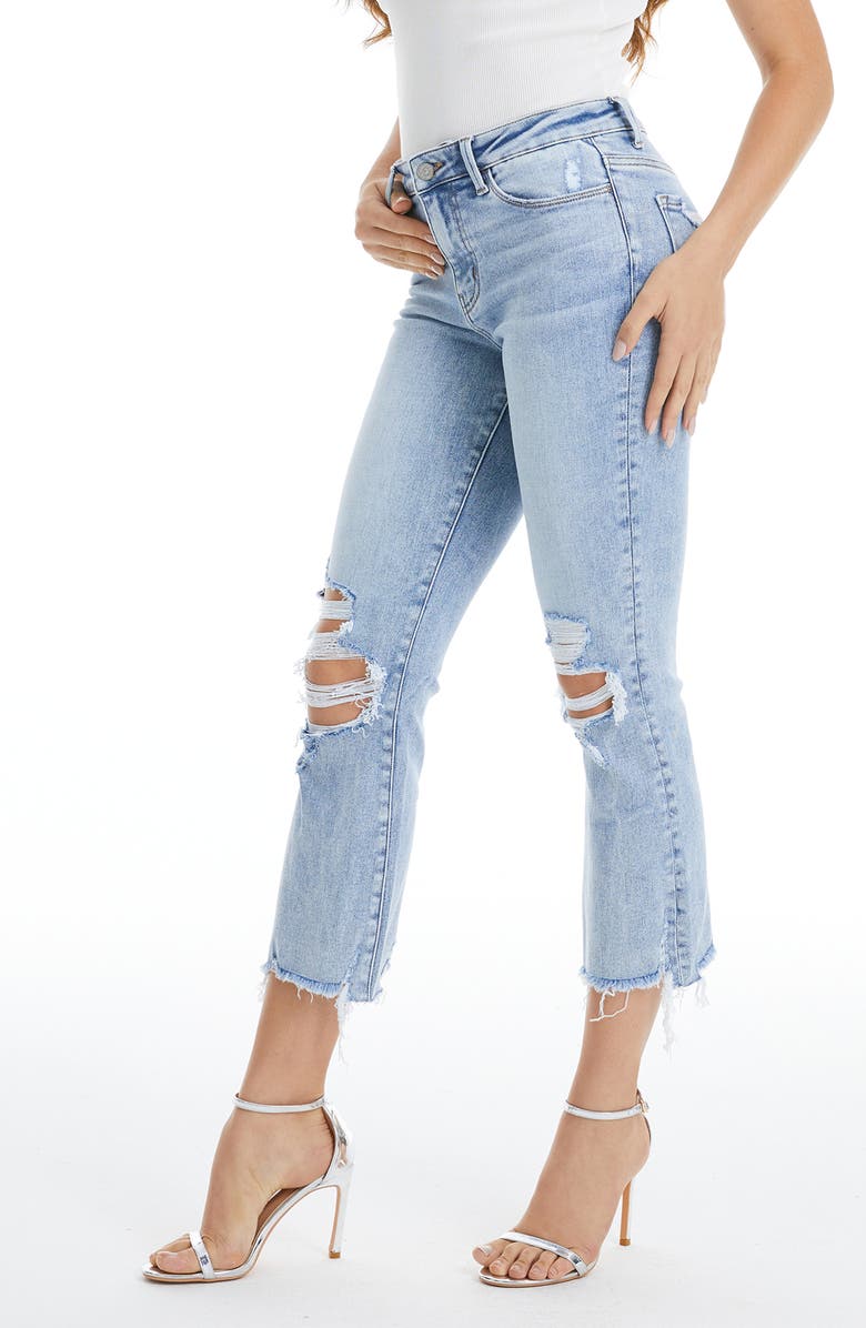 Bayeas Tina High Waist Distressed Crop Flare Jeans, Alternate, color, Light Blue