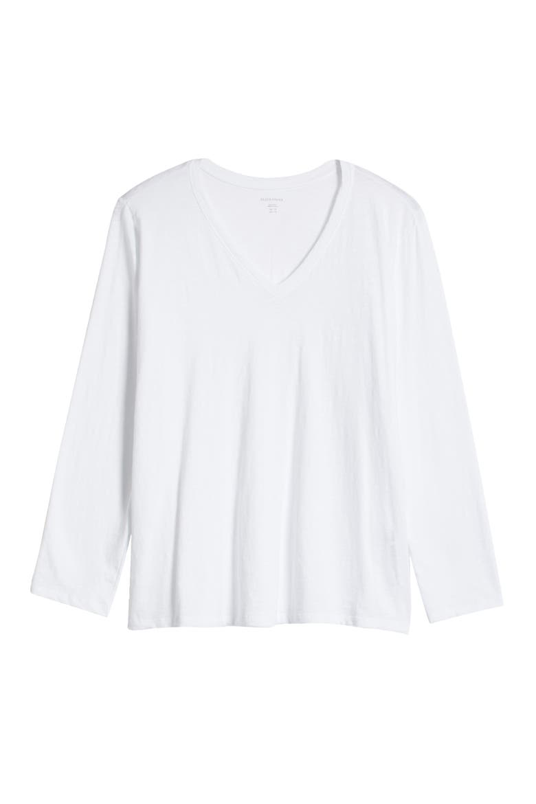 Easy V-Neck Long Sleeve Organic Cotton T-Shirt, Alternate, color, WHITE