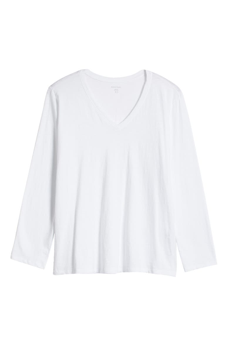 Eileen Fisher Easy V-Neck Long Sleeve Organic Cotton T-Shirt, Alternate, color, White