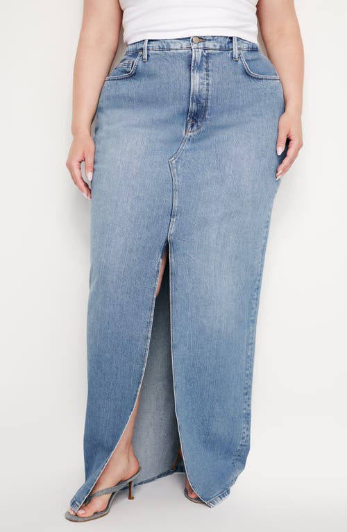 Good American Slit Front Denim Midi Skirt In Indigo599