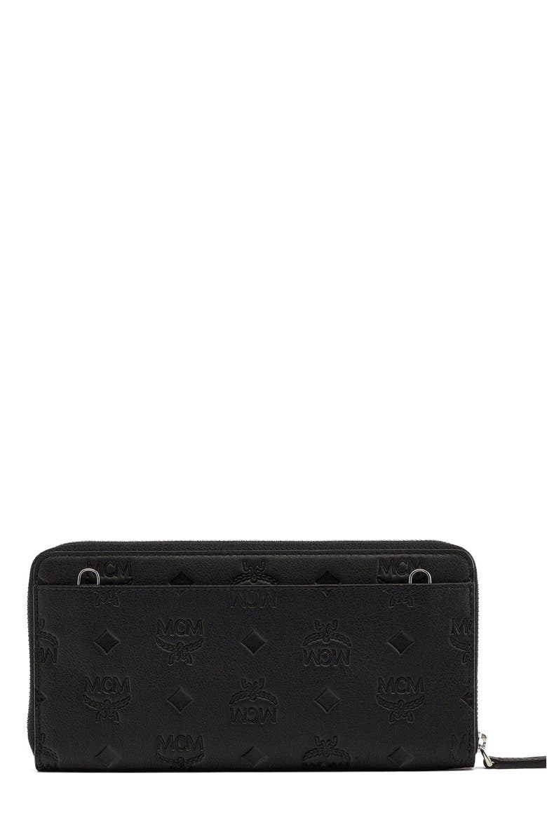 MCM Aren Chain Zip Around Wallet in Embossed Monogram Leather, Alternate, color,