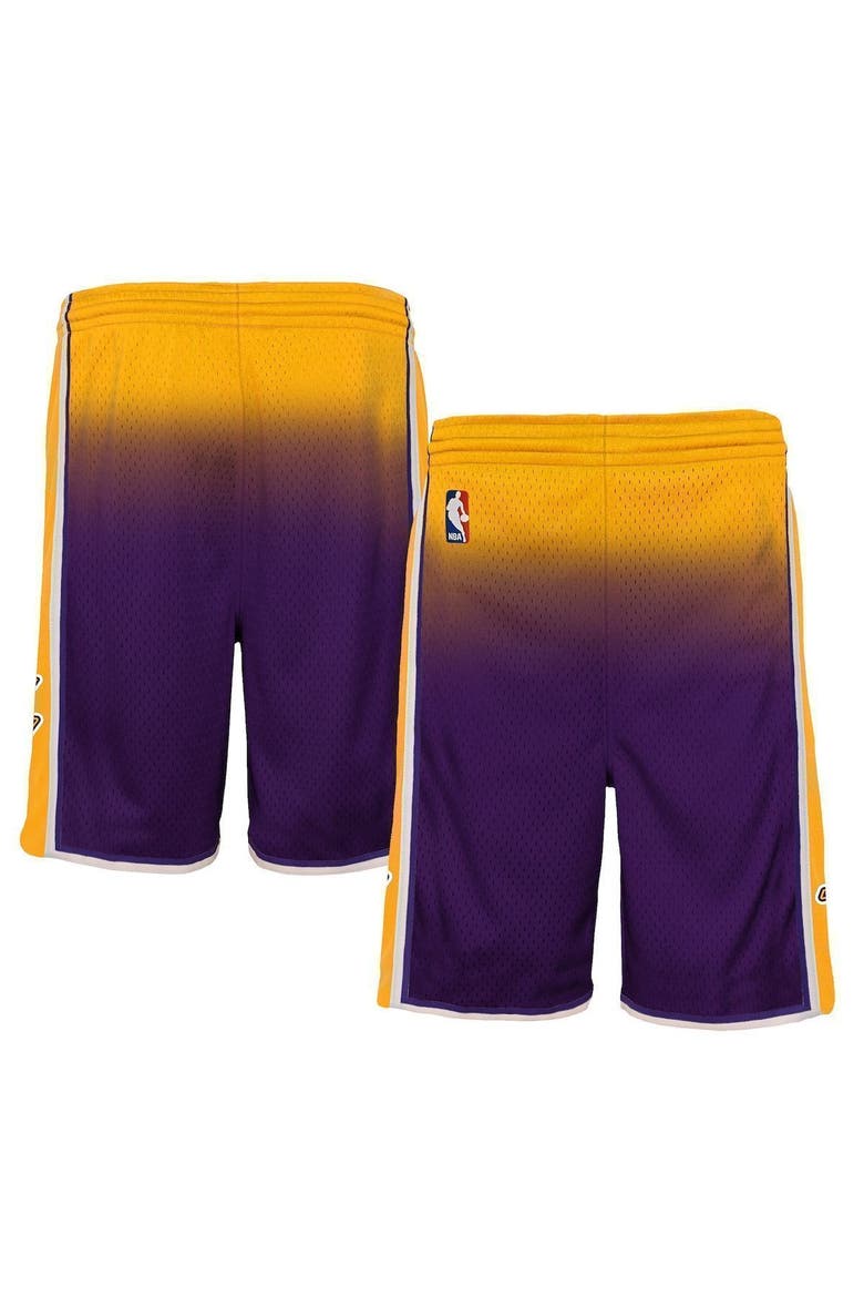Youth Mitchell & Ness Gold/Purple Los Angeles Lakers 2009/10 Hardwood Classics Fadeaway Reload 3.0 Swingman Shorts, Main, color, Gold