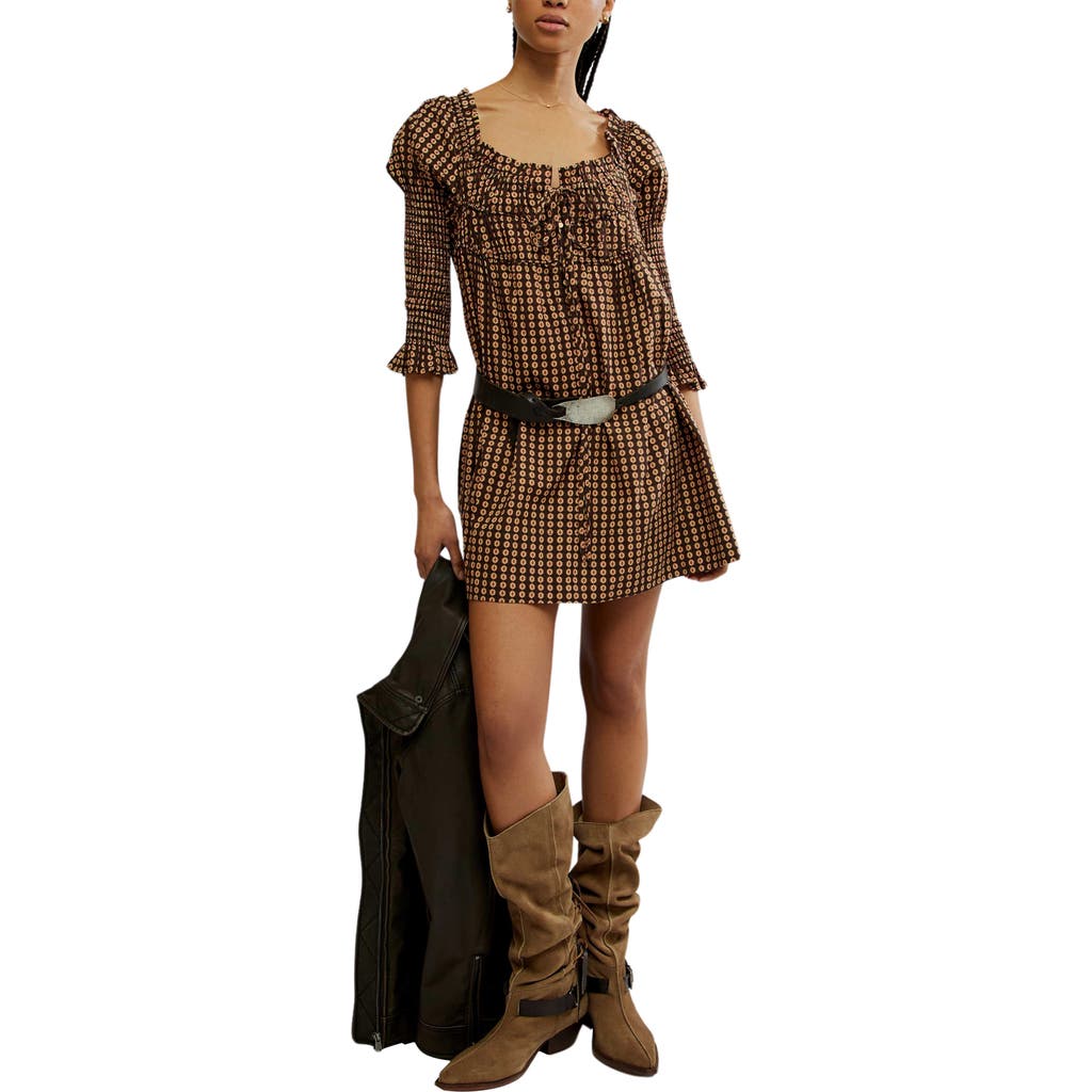 Free People Star Dip Tiered Smocked Button Front Cotton Dress in Black Combo at Nordstrom Rack, Size Medium Free People Star Dip Tiered Smocked Button Front Cotton Dress in Black Combo at Nordstrom Rack, Size Medium