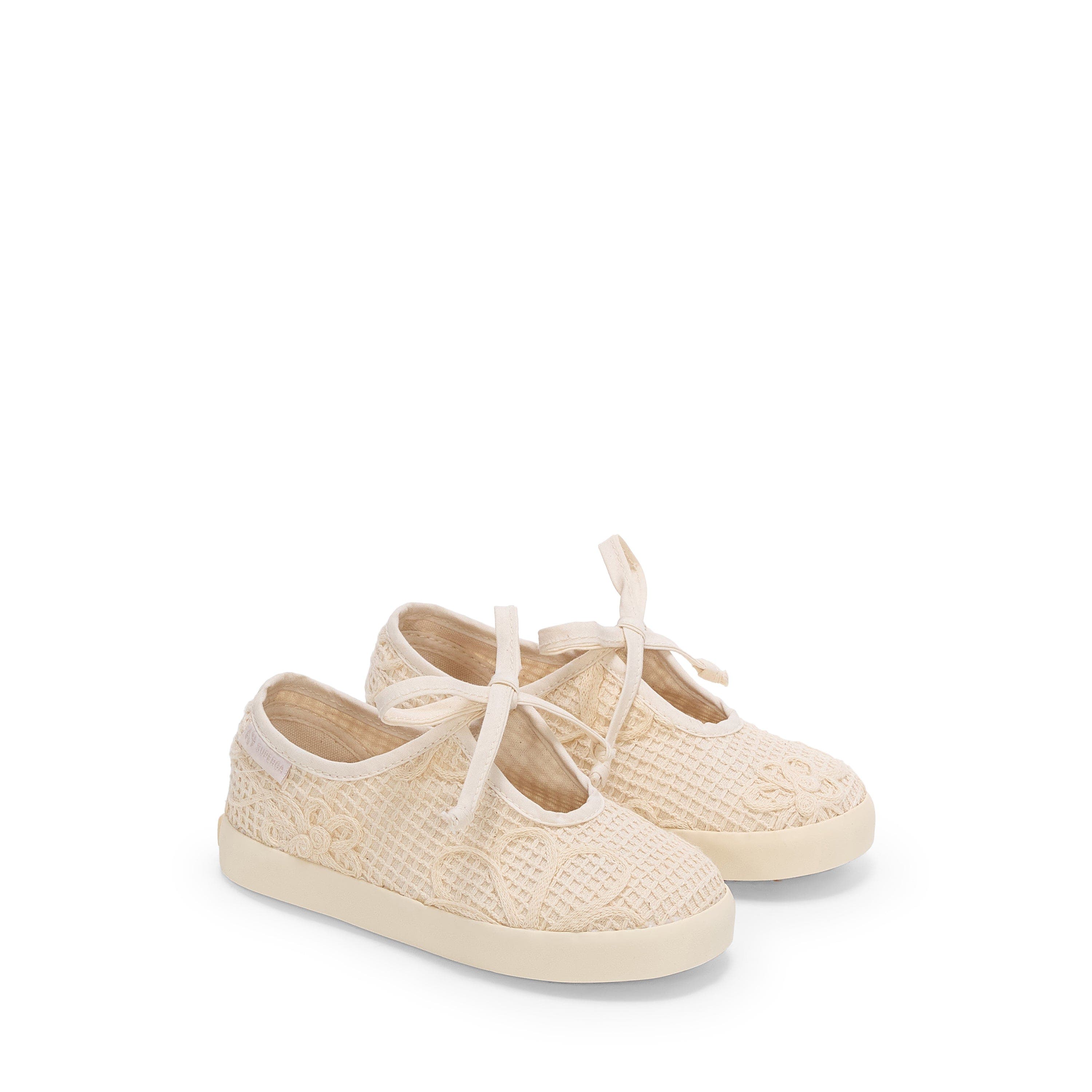 Superga 2442 Kids Ballerina Lace Net Flower Crochet, Alternate, color, Beige Raw-Off White