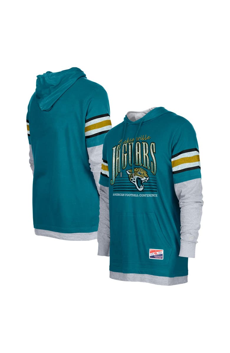 New Era Men's New Era Teal Jacksonville Jaguars Twofer Long Sleeve Hooded T-Shirt, Alternate, color, Teal