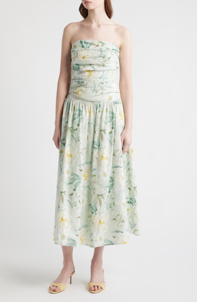 En Saison Marlowe Floral Cutout Back Drop Waist Midi Dress, Alternate, color, Sage White Yellow