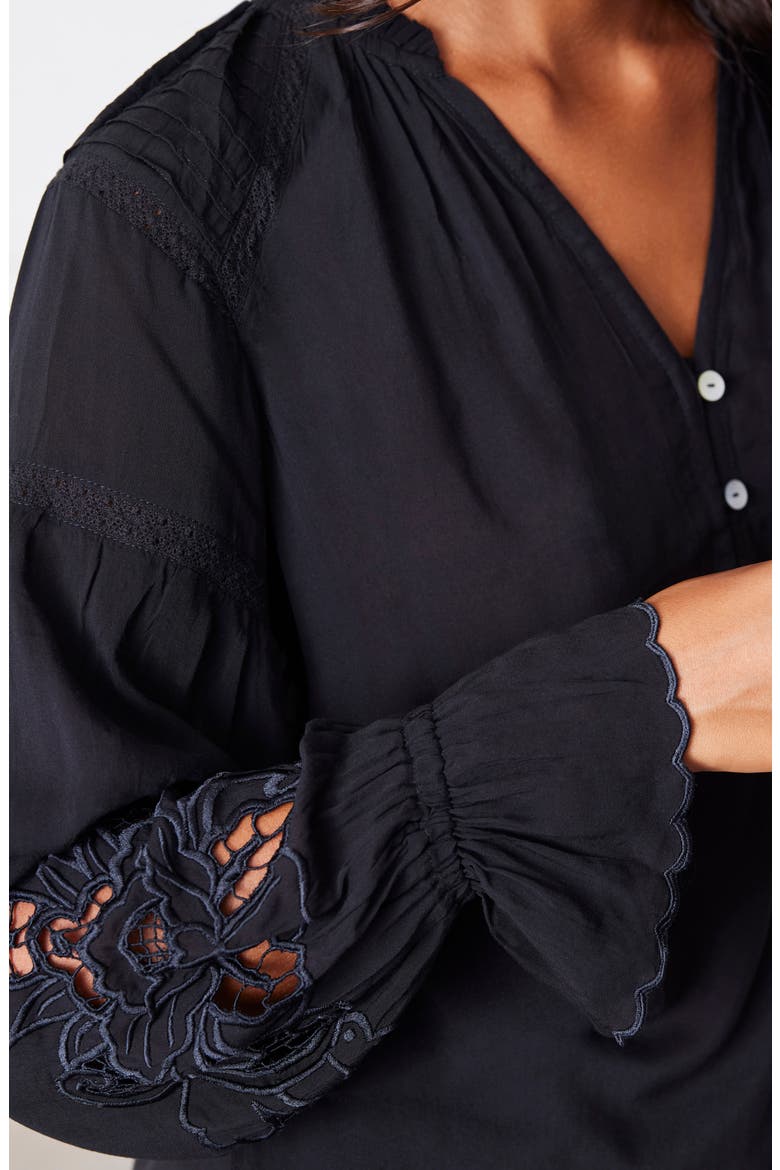 Stevie Lace Inset Embroidered Blouse, Alternate, color, Black