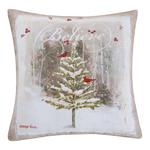 Christmas Tree "Believe" Premium Indoor/Outdoor Accent Throw Pillow, 18" x 18"