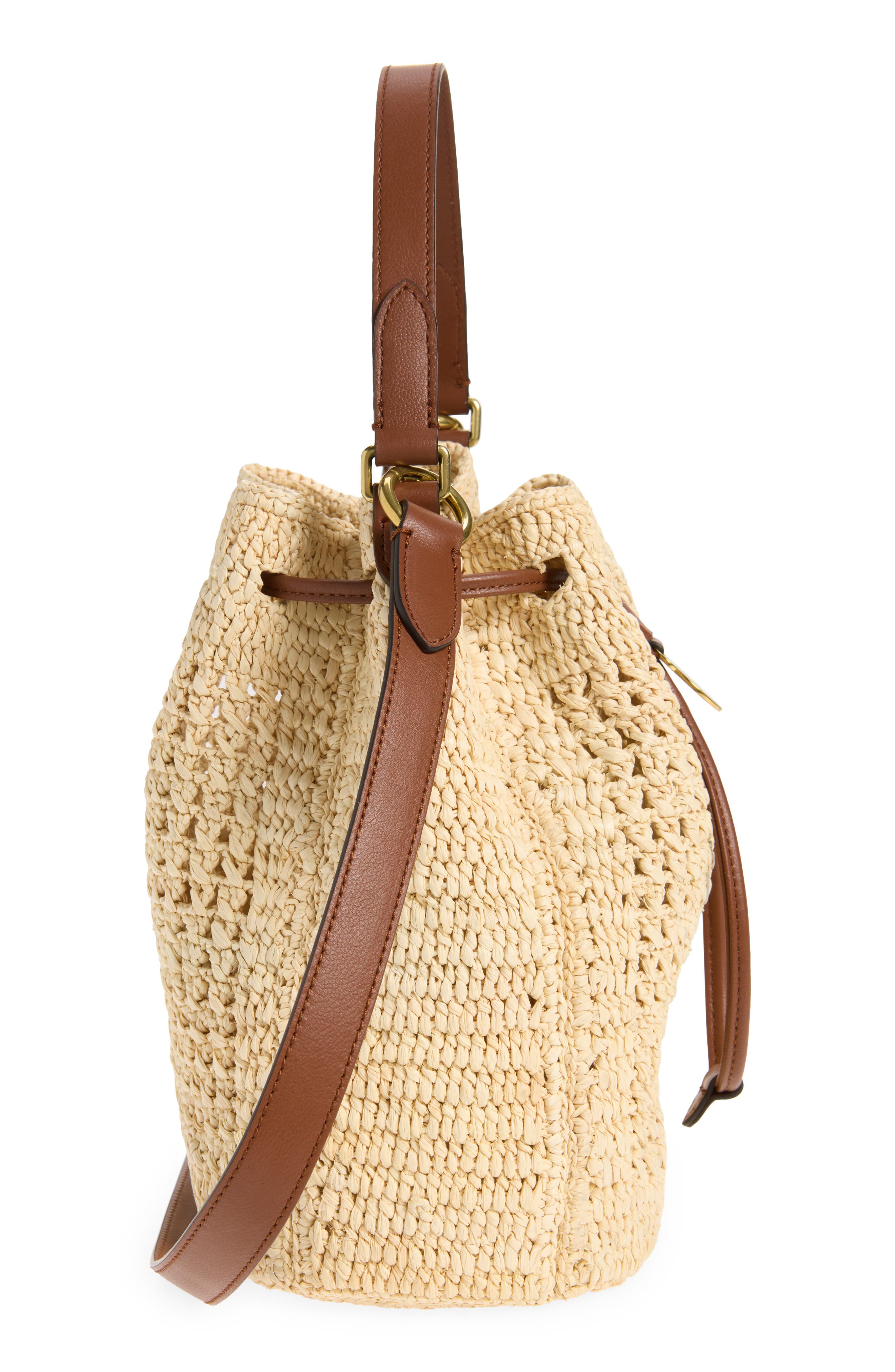 Mulberry Small Crochet Raffia Bucket Bag, Alternate, color, Natural