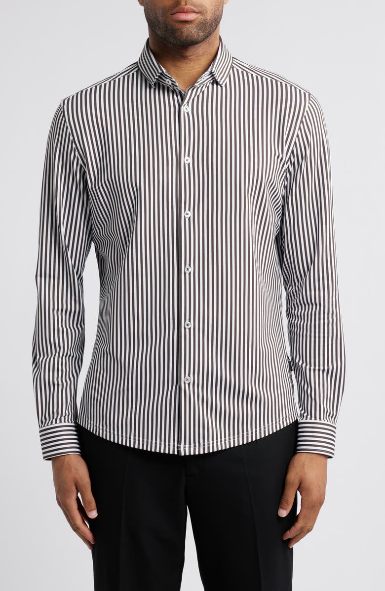 Stone Rose Bengal Stripe Techno Stretch Performance Button-Up Shirt, Main, color, 