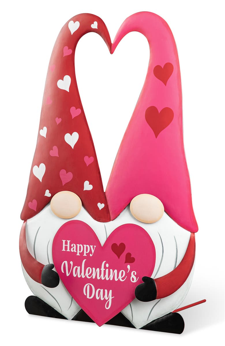 Glitzhome 30"H Valentine's Metal Gnome Couple Yard Stake, Alternate, color, Red