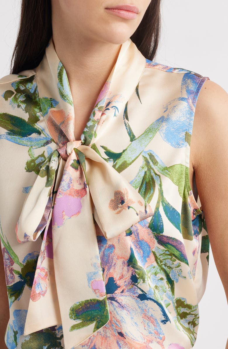 Tahari ASL Floral Bow Neck Sleeveless Charmeuse Top, Alternate, color, 