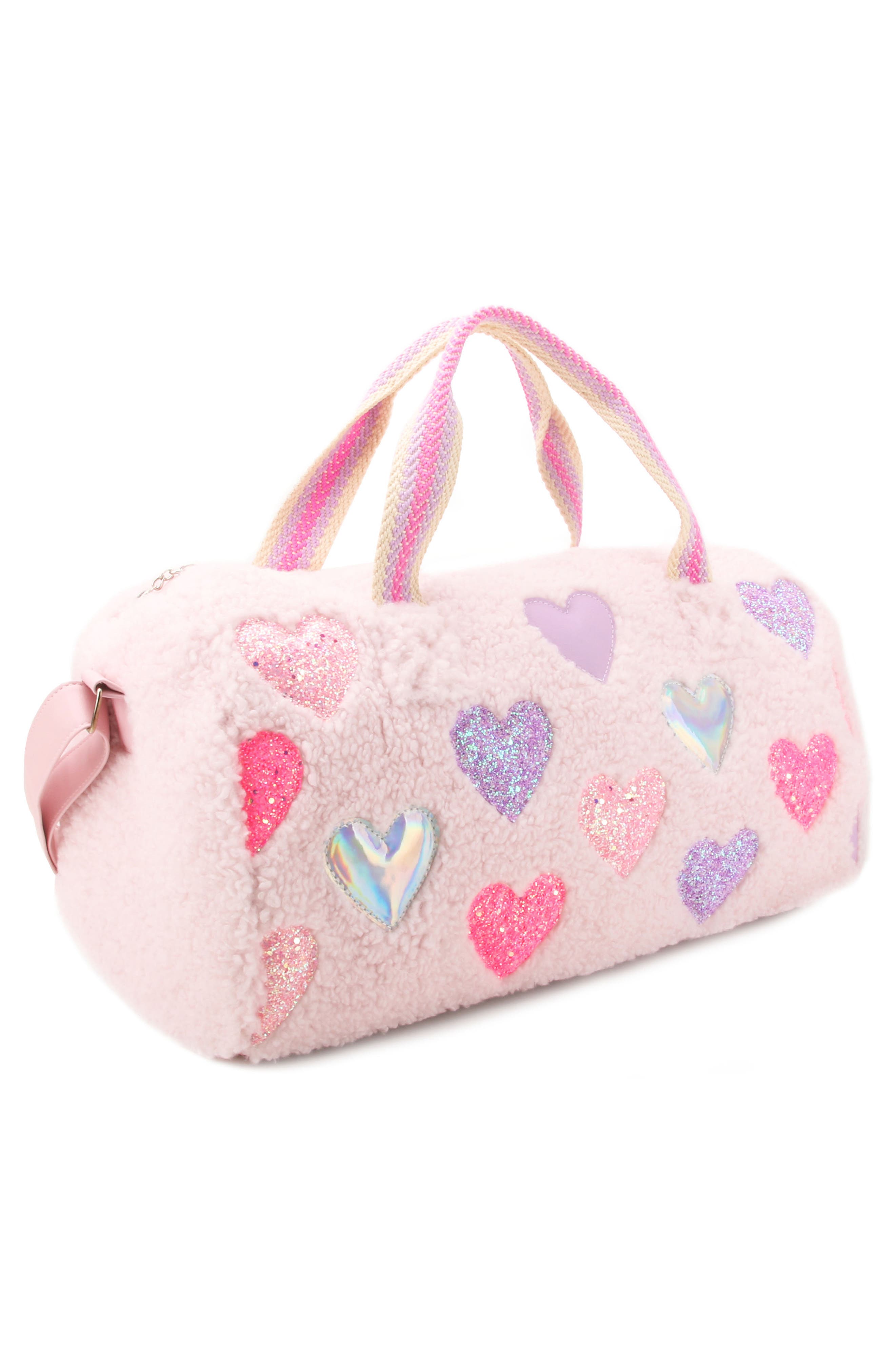 OMG Accessories Kids' Heart Patch Faux Fur Duffle Bag, Alternate, color, 