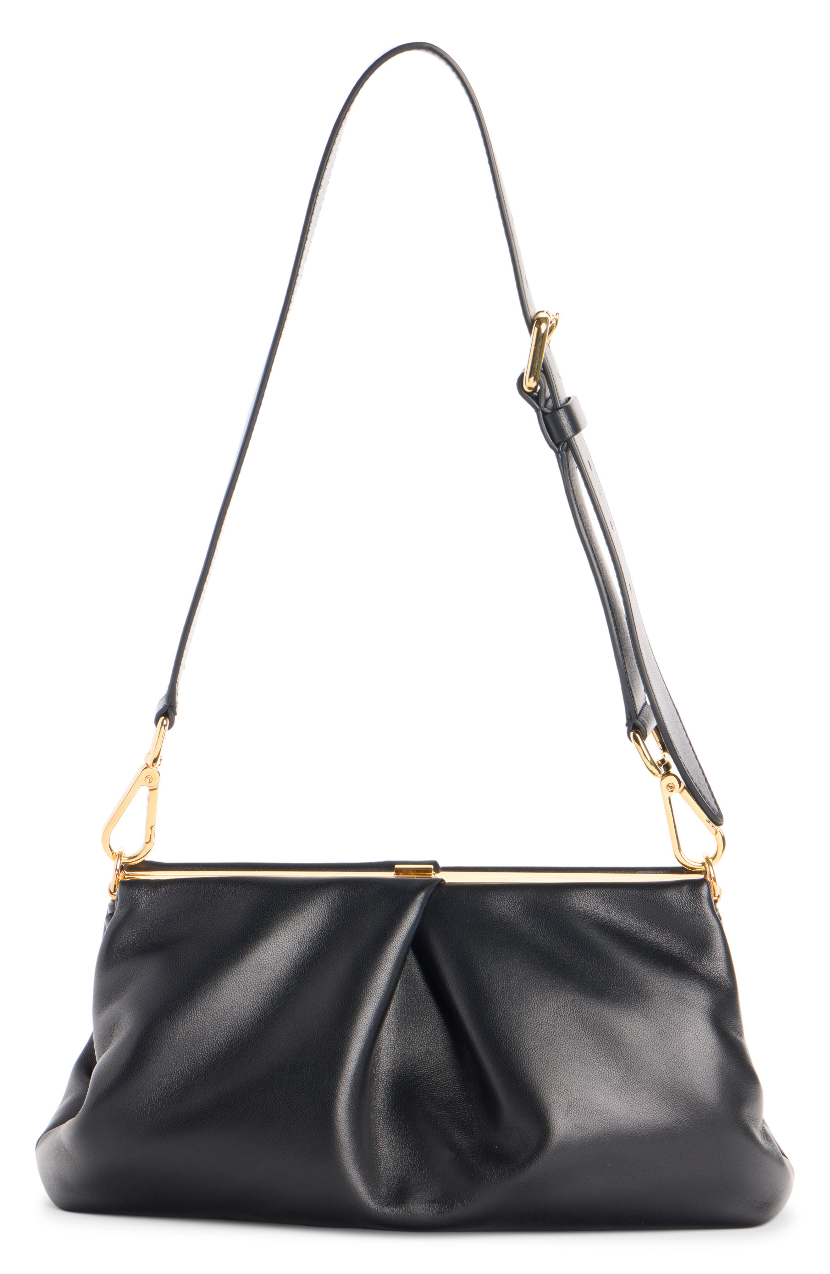 Pleated Leather Shoulder Bag, Main, color, BLACK 900