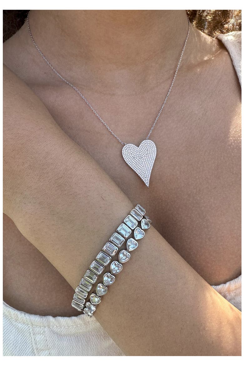 Cubic Zirconia Heart Tennis Bracelet, Alternate, color, SILVER/ WHITE