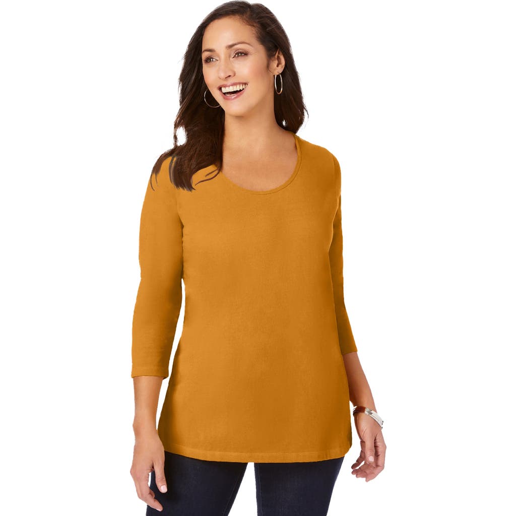 Jessica London Stretch Cotton Scoop Neck Tee In Yellow