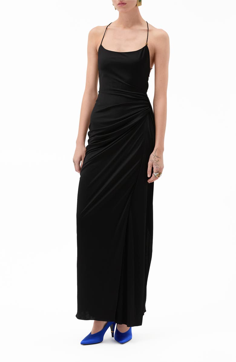Versace Liquid Drape Jersey Gown, Main, color, Black