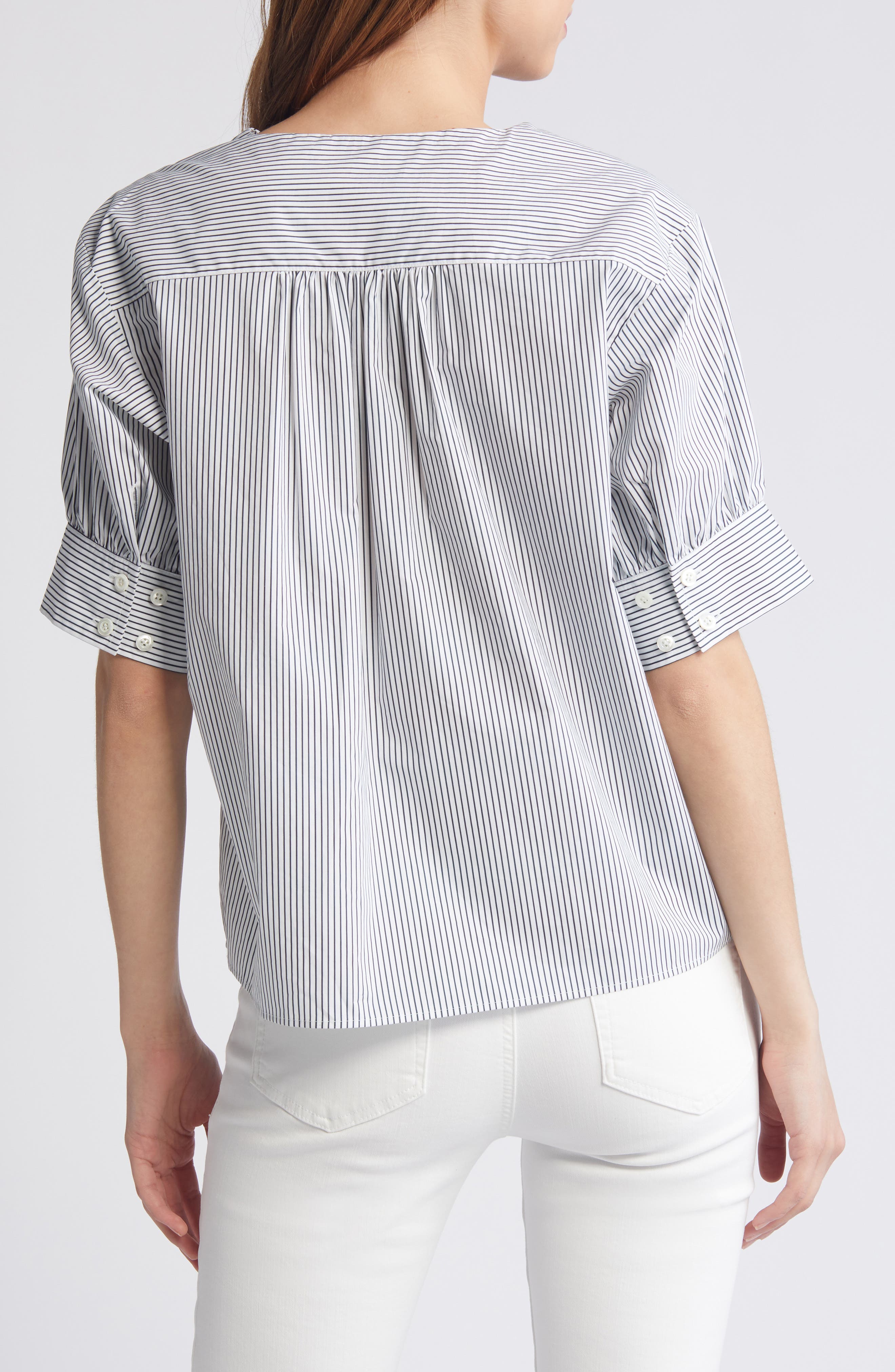 Stripe Split Neck Organic Cotton Popover Top - image 4
