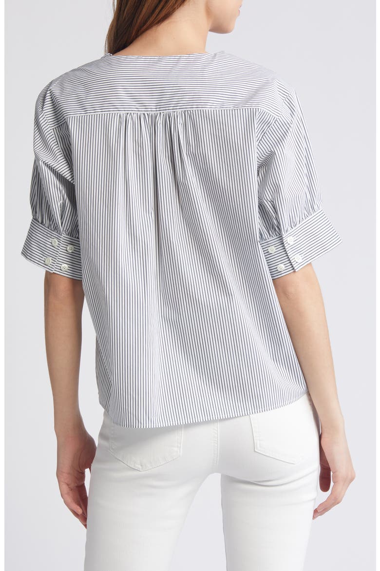 Stripe Split Neck Organic Cotton Popover Top, Alternate, color, NAVY MULTI