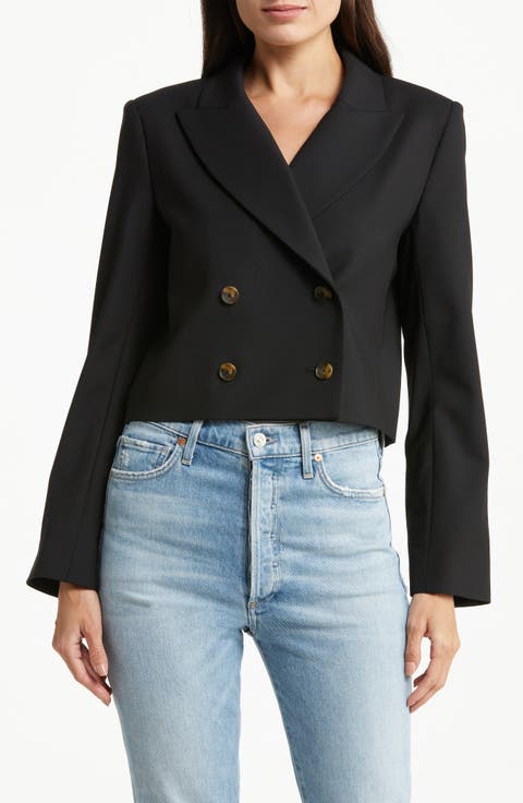 Perfect Waiter Double Breasted Stretch Wool Crop Blazer