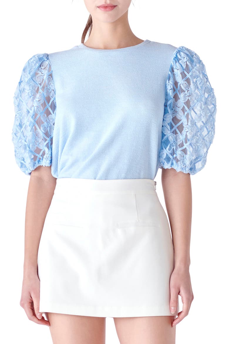 Mixed Media Blouse, Main, color, POWDER BLUE