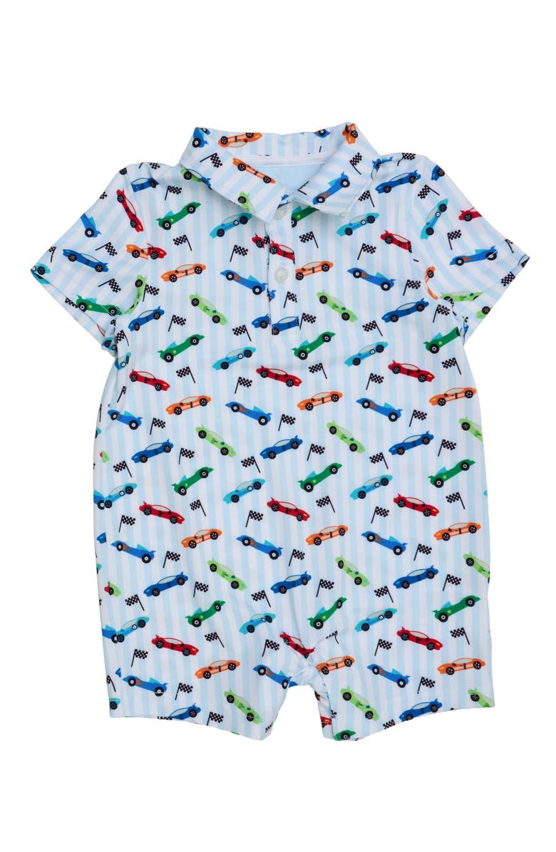 RuggedButts Performance Polo Romper, Main, color, Tiny Let's Roll